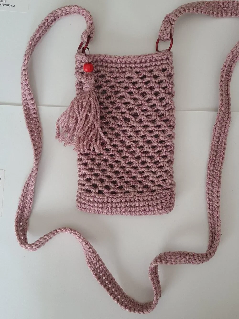 Handmade Hand Crochet Cell Phone Case Holder Crossbody Bag Dust Rose Charm